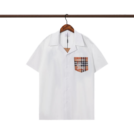 Burberry Style Black/White Short Sleeve Shirt With Checkered Pocket Detail