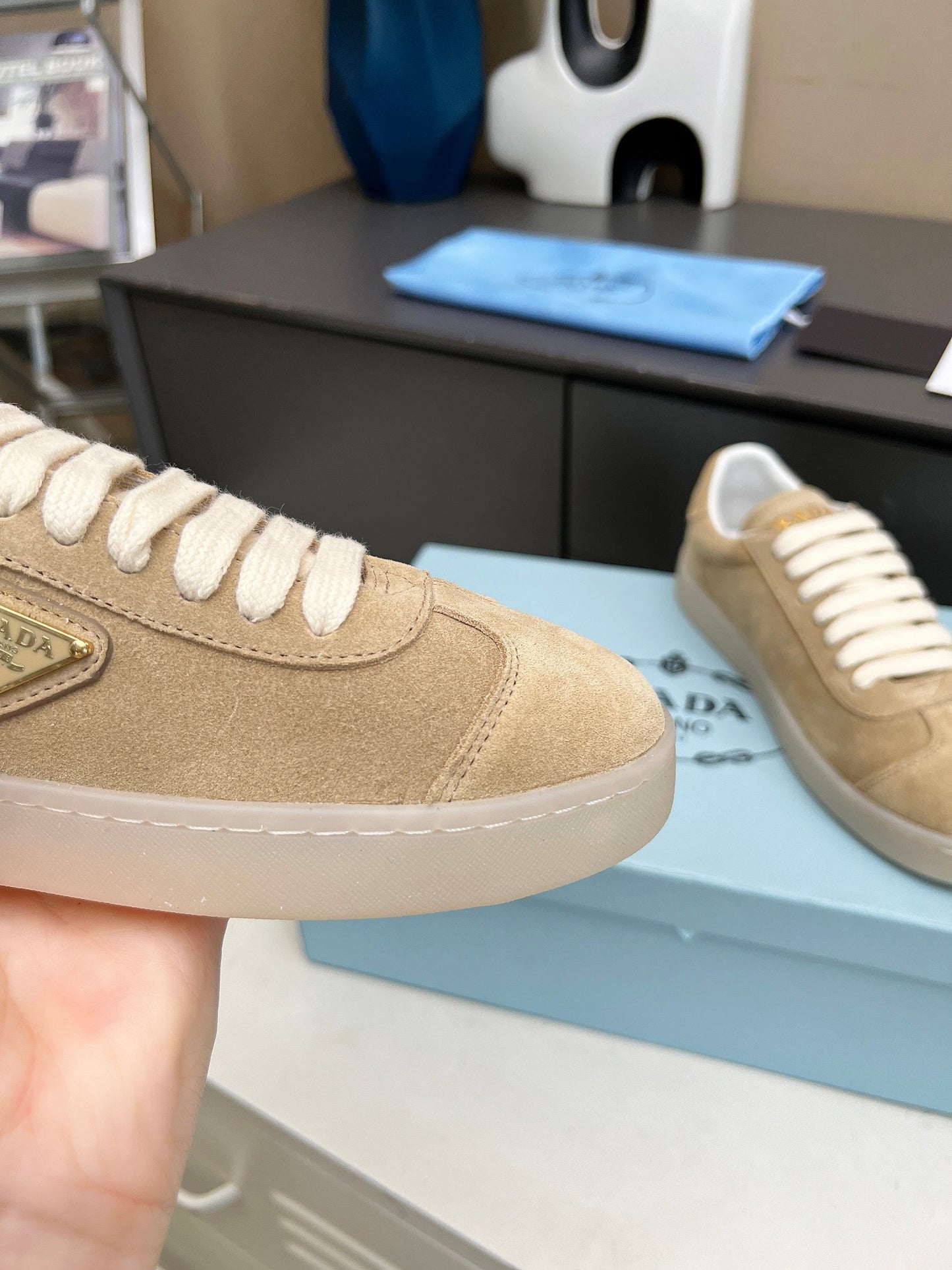 Prada Unisex Sneakers Triangle Logo Luxury Fashion Sneakers