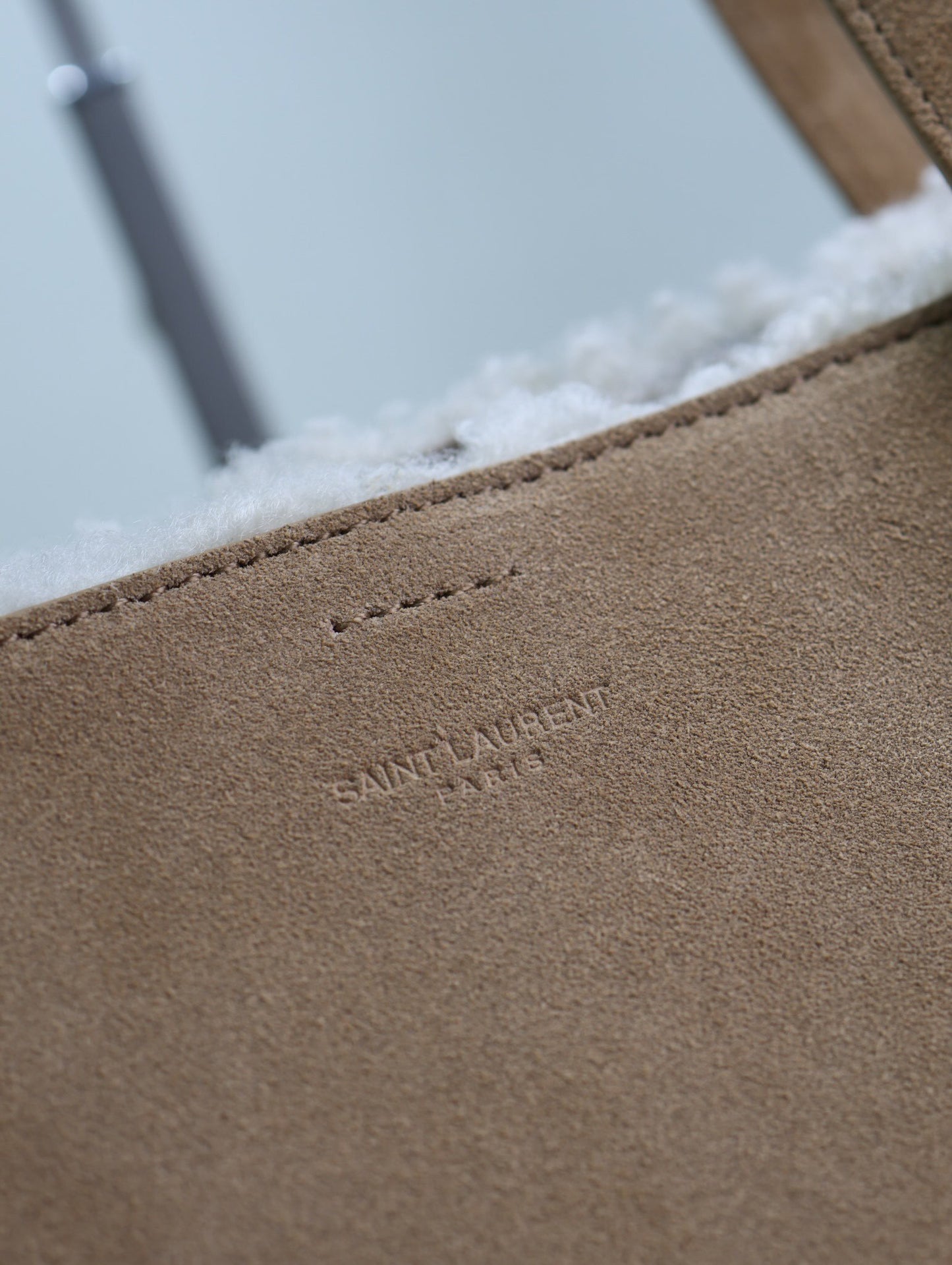 YSL Shopping tote bag Beige Suede Shearling - Lined Tote With Matching Pouch 394195