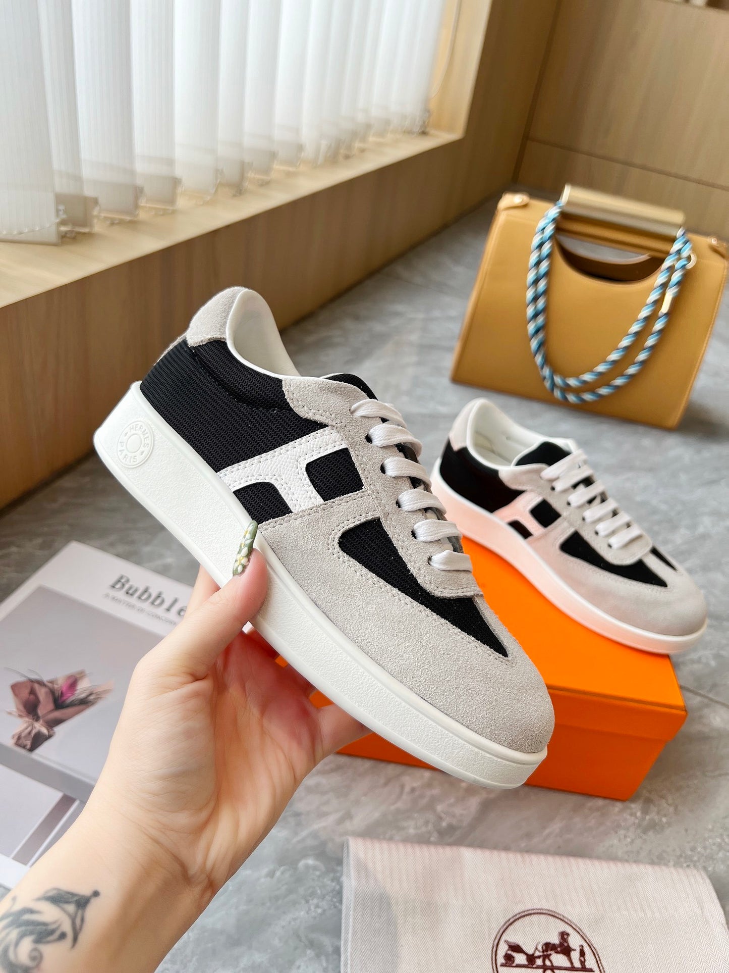 Hermes Women's Sneakers Iconic H Logo Leather Casual Fashion Shoes