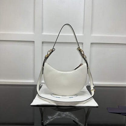 Prada White/Black Leather Crescent Hobo Bag With Adjustable Straps 1BC194