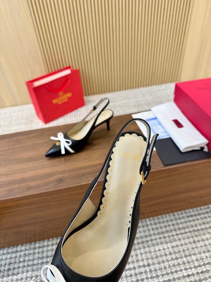 Valentino Women's Pointed Toe Bow High Heels Luxury Patent Leather Pumps