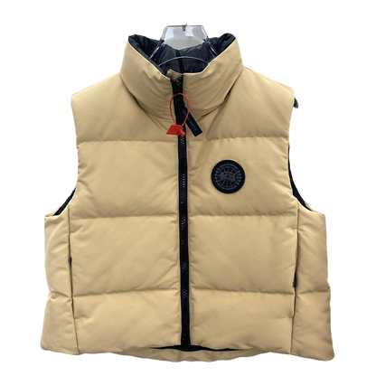 Women's Beige Canada Goose Style Down Vest For Winter Warmth