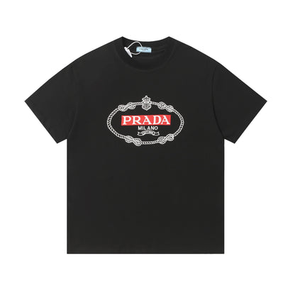 Prada White/Black Tee With Classic Rope - Framed Logo For Timeless Luxury Style