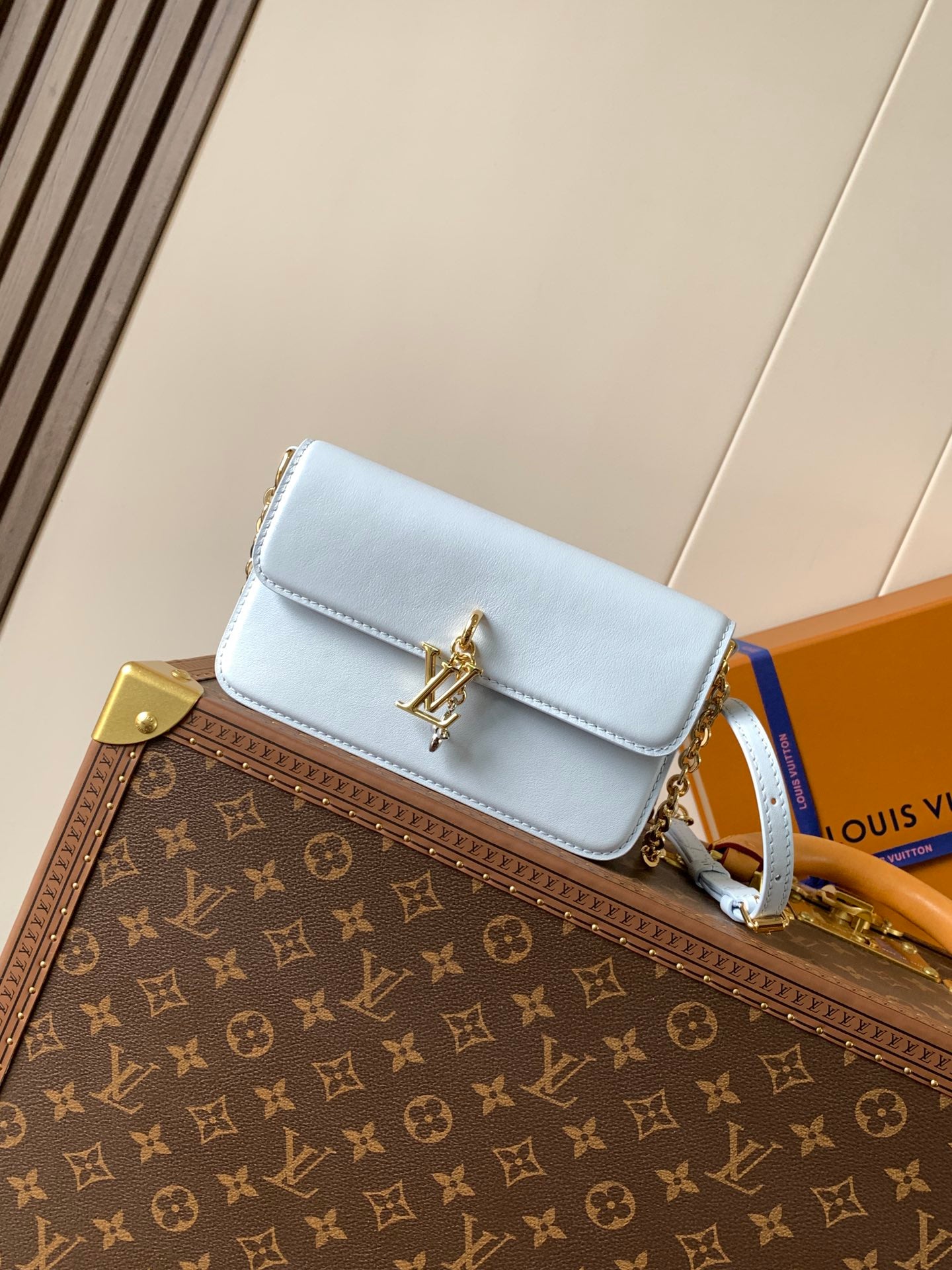 Stylish Louis Vuitton Leather Chain Bag With Gold LV Charm for Fashion Enthusiasts 4 colors available