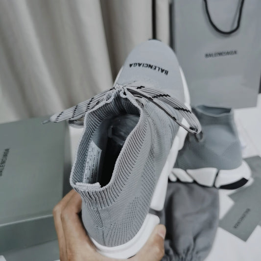 Balenciaga Unisex Grey Lace-up Sock Sneakers Fashionable Choice for Men and Women