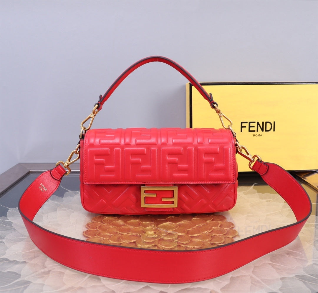 Chic Fendi Baguette Bag With Embossed FF Pattern And Gold - Tone Hardware 52039