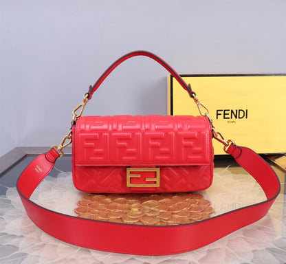 Chic Fendi Baguette Bag With Embossed FF Pattern And Gold - Tone Hardware 52039