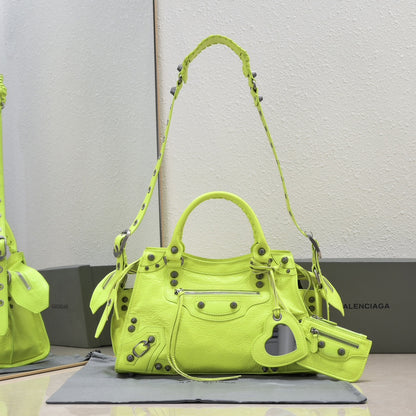 Balenciaga Classic City Bag with Studs and Heart - Shaped Charm for Edgy Fashion Lovers Style No.80092