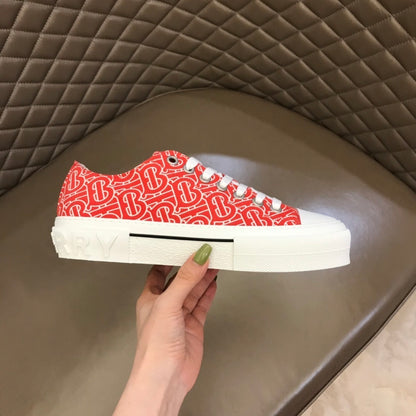 Burberry Unisex Red Monogram Canvas Sneakers Stylish Comfortable Footwear For Men And Women With Signature Logo Pattern