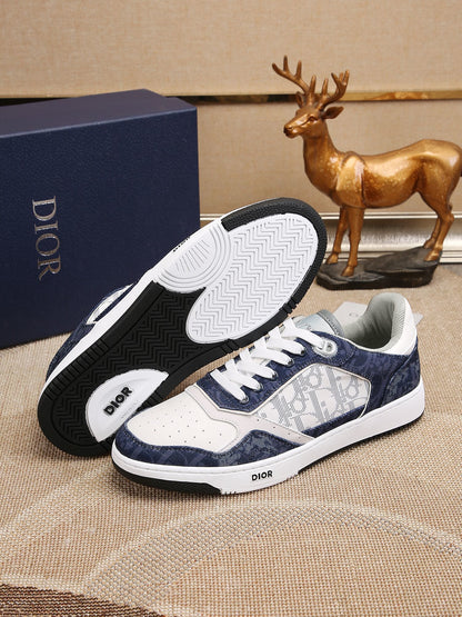 Dior Mens Sneakers Luxury Leather Casual Shoes With Oblique Pattern