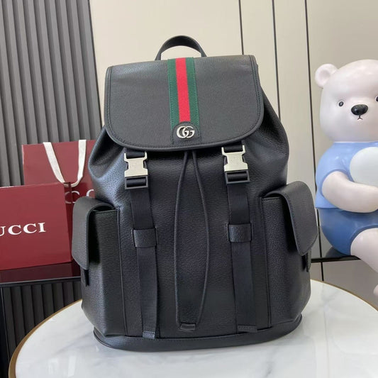 Classic Gucci Backpack With Iconic GG Pattern Web Stripe And Gold Accents For Timeless Style 839110