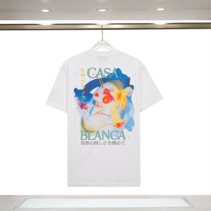 Casablanca White/Black T - Shirt With Colorful Watercolor Graphic And Brand Text
