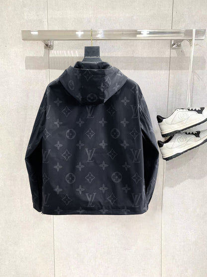 Louis Vuitton Monogram Print Hooded Windbreaker with Zip-Front