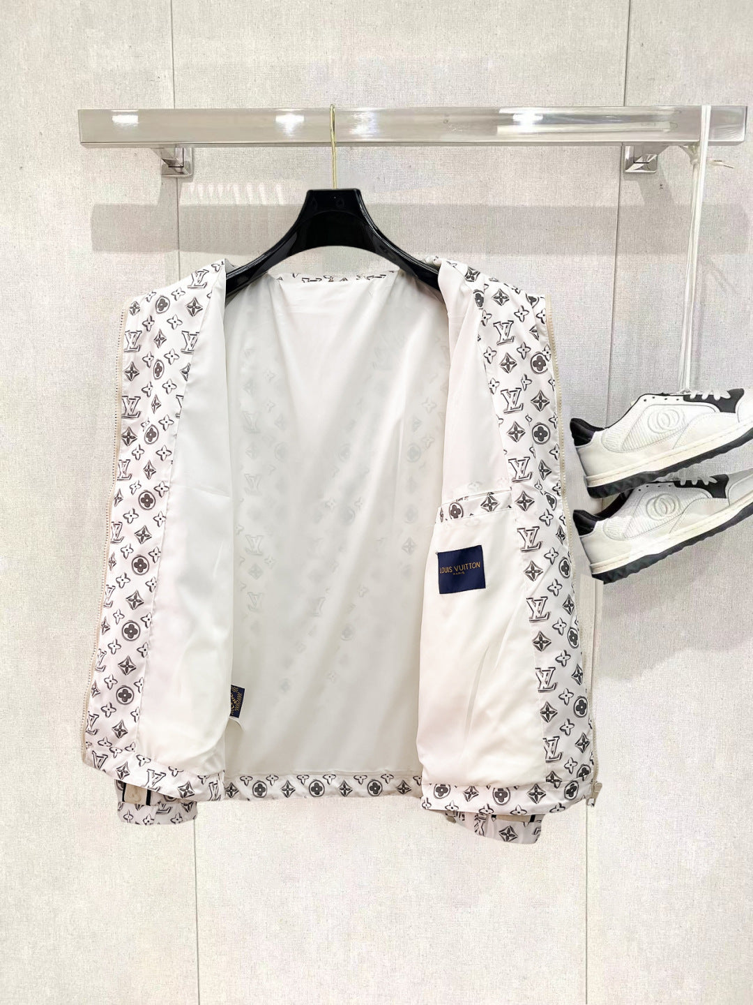 Louis Vuitton Men's Monogram Hooded Zip-Up Jacket with Signature Side Panels
