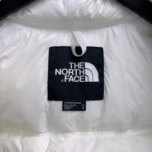 The North Face White Cropped Nuptse Puffer Jacket For Winter Warmth