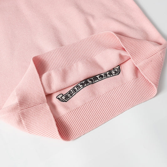 Chrome Hearts Inspired Pink Crew Neck Sweater With Embroidered Logo Detail