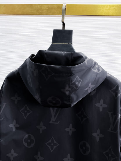Louis Vuitton Monogram Print Hooded Windbreaker with Zip-Front