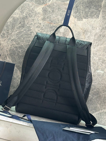 Elegant Dior Daily Black Leather Backpack With Embossed Monogram And Buckle Closure BA231