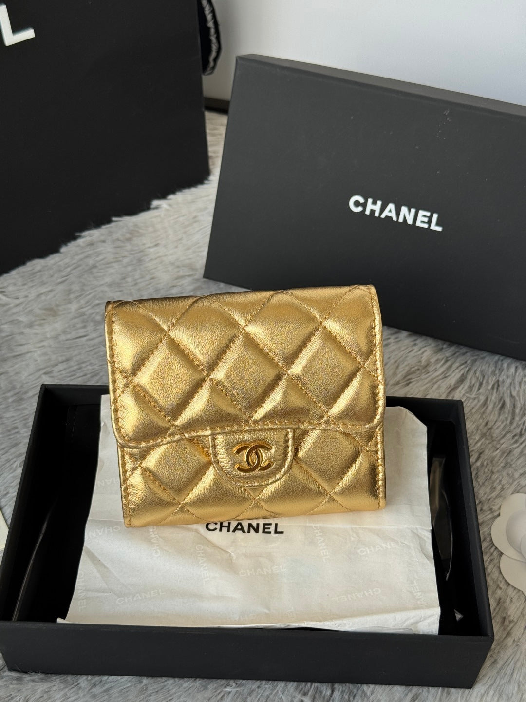 Chanel Black Quilted Leather Small Wallet with Gold - Tone CC Logo 82288