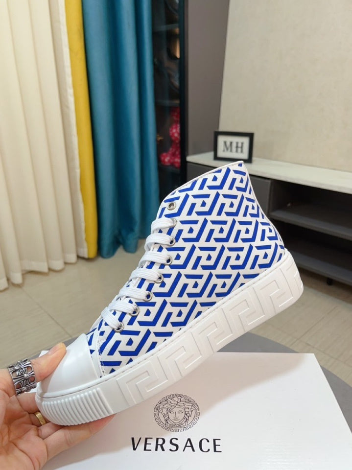 Versace Men's High-Top Sneakers - Luxury Designer Athletic Footwear with Baroque Print & Greek Key