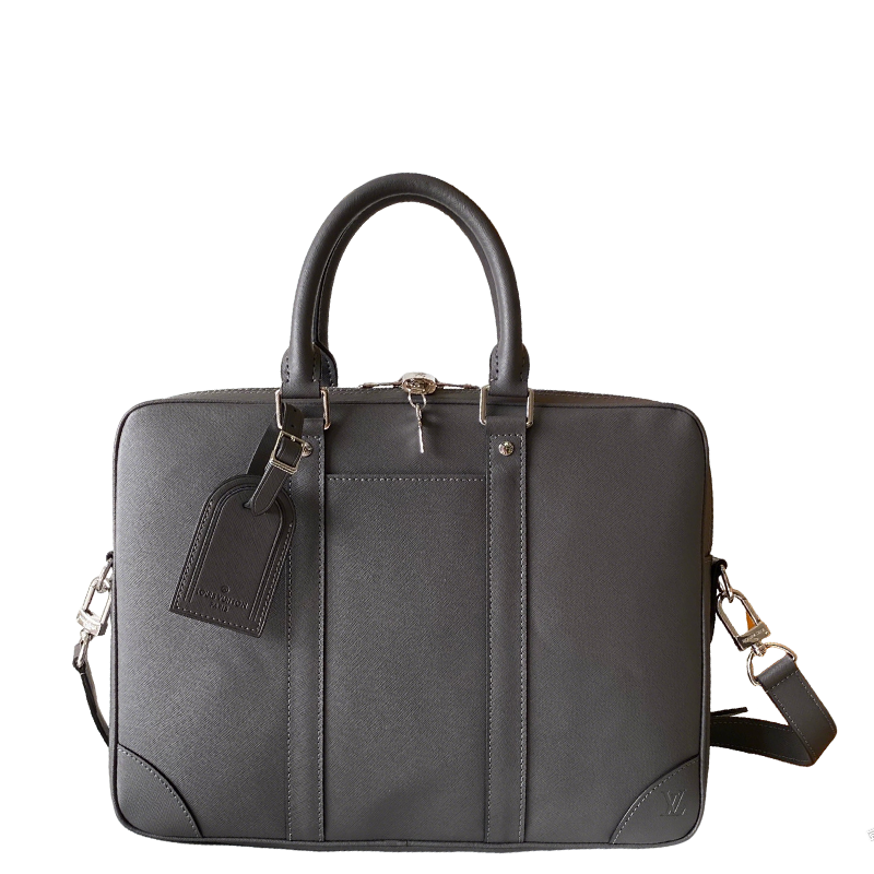 Sophisticated Louis Vuitton Gray Leather Briefcase for Business and Travel Needs M11659