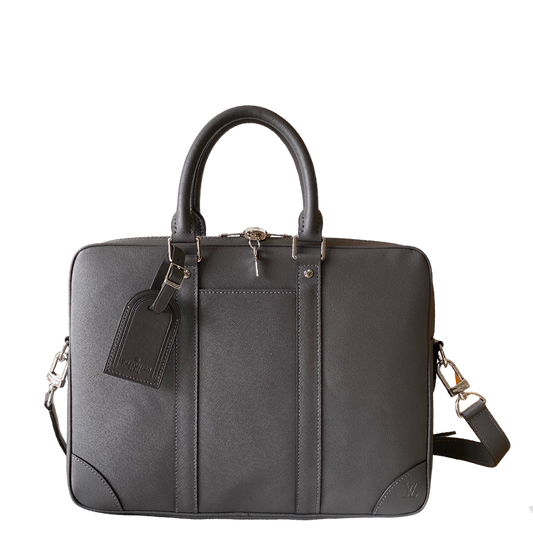 Sophisticated Louis Vuitton Gray Leather Briefcase for Business and Travel Needs M11659