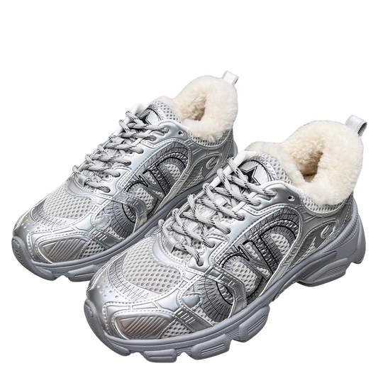 Women's Dior Silver Sneakers With Cozy Fleece Lining