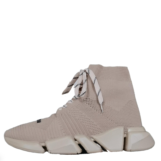 Balenciaga Unisex Beige Lace-up Sock Sneakers Stylish Footwear for Fashion-conscious Men and Women