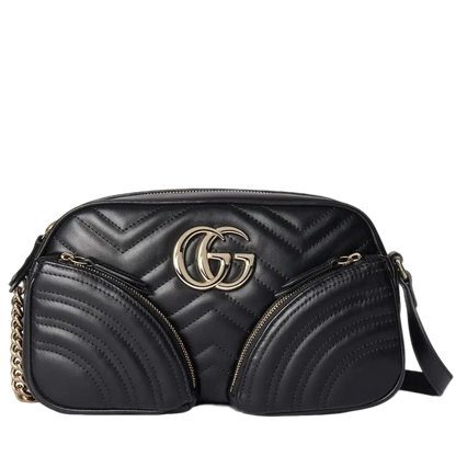 Gucci Black Matelassé Leather Shoulder Bag With Gold Tone Double G Hardware 798715