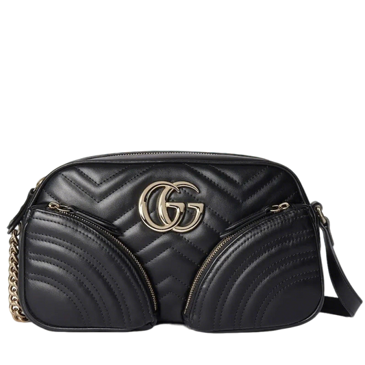 Gucci Black Matelassé Leather Shoulder Bag With Gold Tone Double G Hardware 798715