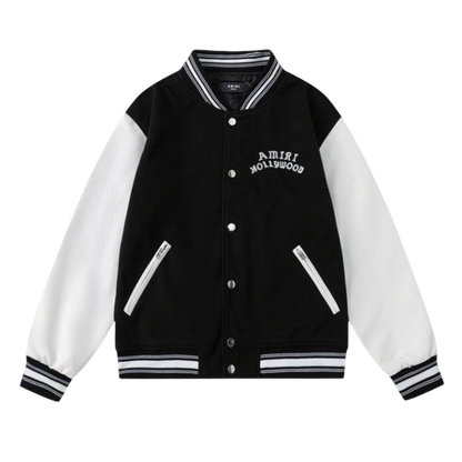 Amiri Black And White Varsity Jacket With Hollywood Embroidery