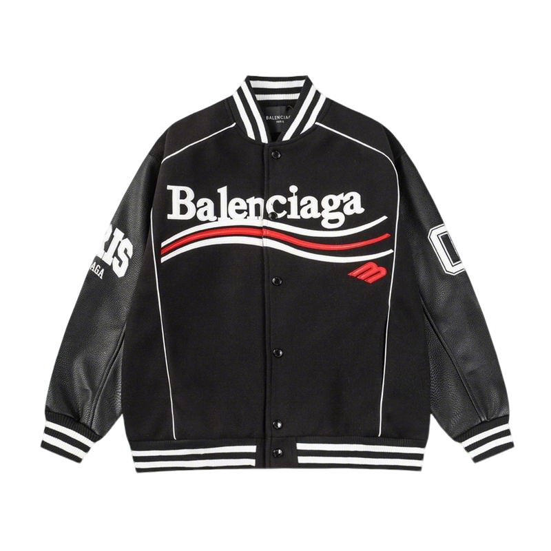 Balenciaga Black Varsity Jacket With Leather Sleeves And Logo