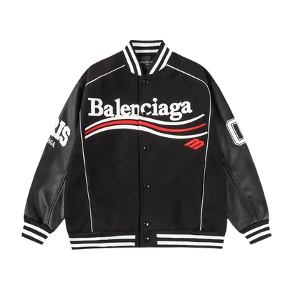 Balenciaga Black Varsity Jacket With Leather Sleeves And Logo