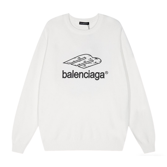 Balenciaga White Crew Neck Sweater With Brand Graphic Print