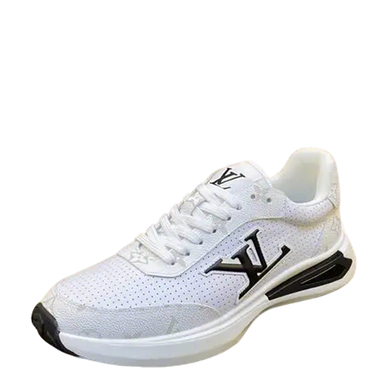 Louis Vuitton Men's White Perforated Sneakers With Bold LV Logo