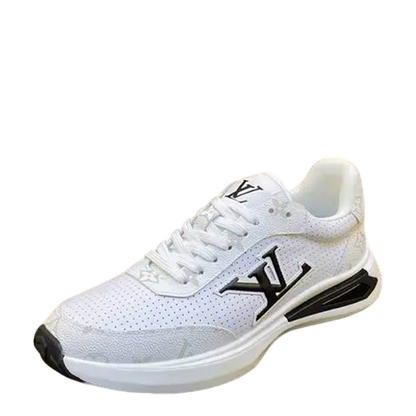 Louis Vuitton Men's White Perforated Sneakers With Bold LV Logo