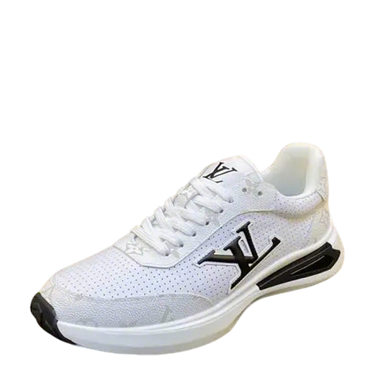 Louis Vuitton Men's White Perforated Sneakers With Bold LV Logo