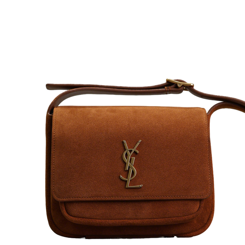 YSL Niki_baby Brown/Black Suede Crossbody Bag With Gold Logo Accent 633151-1