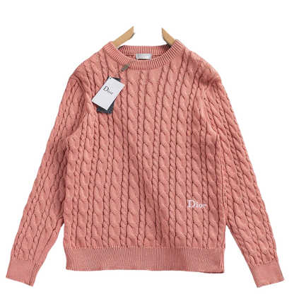 Dior Pink Cable - Knit Crew Neck Long - Sleeve Fashion Sweater