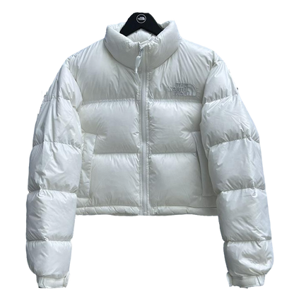 The North Face White Cropped Nuptse Puffer Jacket For Winter Warmth
