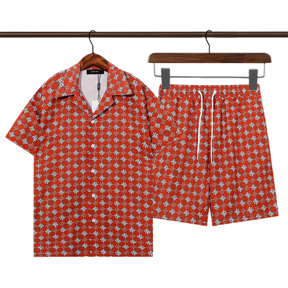Men's AMIRI Red Patterned Short - Sleeve Shirt And Shorts Set