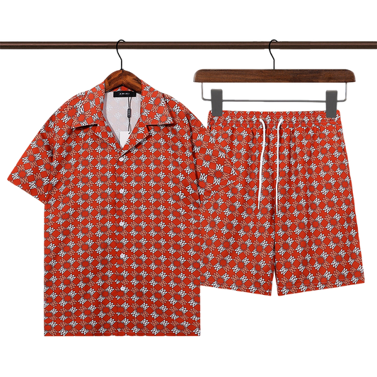 Men's AMIRI Red Patterned Short - Sleeve Shirt And Shorts Set