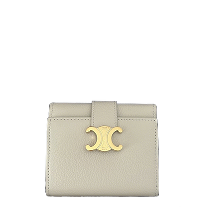 Celine VICTOIRE Triomphe Beige Leather Compact Wallet With Gold Hardware 100963
