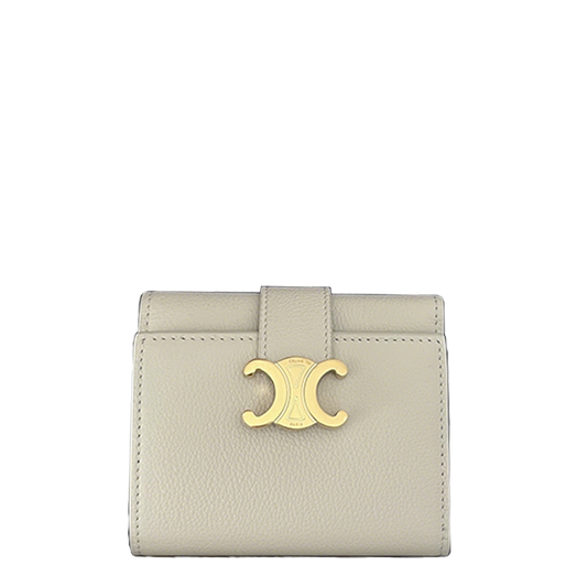 Celine VICTOIRE Triomphe Beige Leather Compact Wallet With Gold Hardware 100963