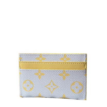 Chic Louis Vuitton Light Blue Card Holder with Gold Monogram and Yellow Accent M14771