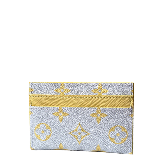 Chic Louis Vuitton Light Blue Card Holder with Gold Monogram and Yellow Accent M14771