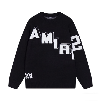 Amiri Men's Black Crew Neck Knitted Sweater With 3D Lettering Design