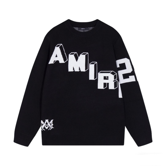 Amiri Men's Black Crew Neck Knitted Sweater With 3D Lettering Design