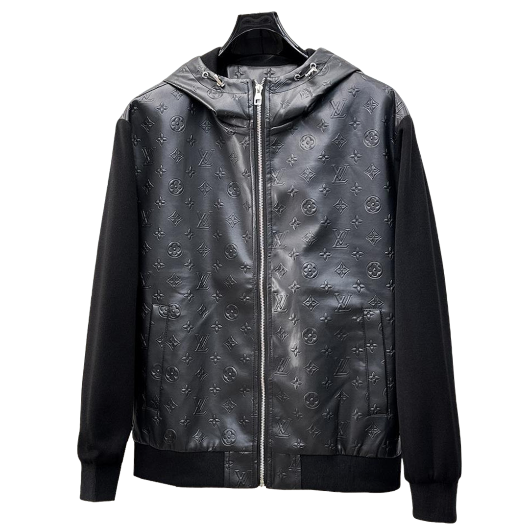 Louis Vuitton Men's Embossed Monogram Hooded Zip-Up Jacket with Contrast Sleeves